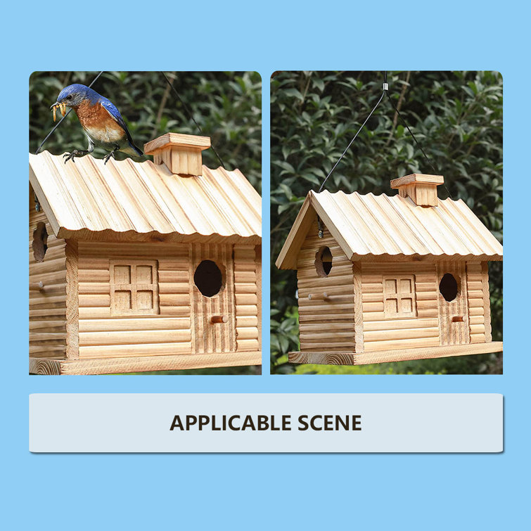 August Grove® Outdoor Bird House, Natural Wooden Bird Hut Clearance 2